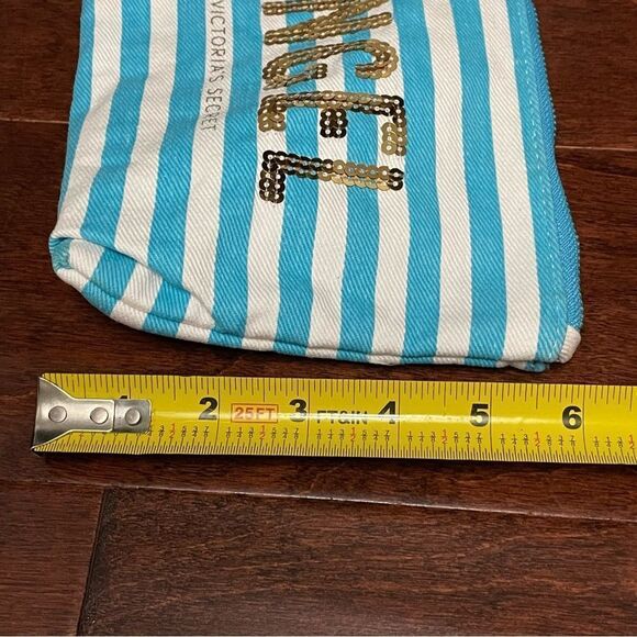 Victoria’s Secret Sequins Cosmetic Bag Blue White with Gold ANGEL wording - Picture 5 of 8